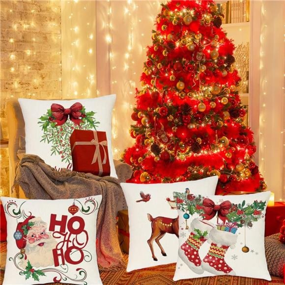 FLAPI Set of 4 Christmas Pillows Home Decoration 18x18 Inches - Picture 6 of 7